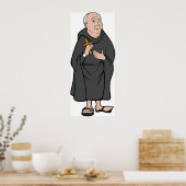 Monnik met kruis in middeleeuwse religieuze mantel poster (Keuken)