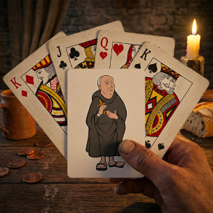 Monnik met kruis in middeleeuwse religieuze robe pokerkaarten