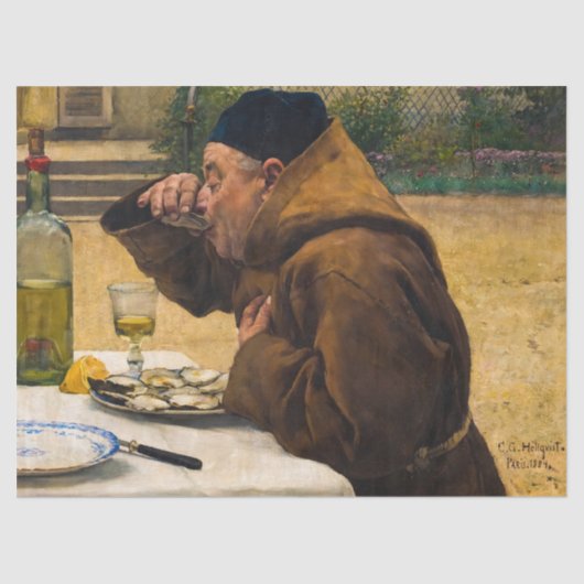 Monnik met oesters, 1884 door Carl Gustaf Hellqvis Tissuepapier (Voorkant)