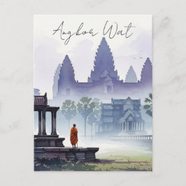 Monnik op de Angkor Wat Cambodja Waterverf Briefkaart