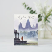 Monnik op de Angkor Wat Cambodja Waterverf Briefkaart (Staand voorkant)