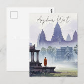 Monnik op de Angkor Wat Cambodja Waterverf Briefkaart (Voorkant / Achterkant)