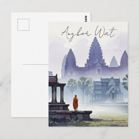 Monnik op de Angkor Wat Cambodja Waterverf Briefkaart (Voorkant / Achterkant)