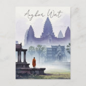 Monnik op de Angkor Wat Cambodja Waterverf Briefkaart (Voorkant)