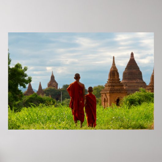 Monniken met oude tempels poster (Voorkant)