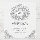 Mono handgetekende bladmonogram bruiloft wijn etiket (Enkel label)