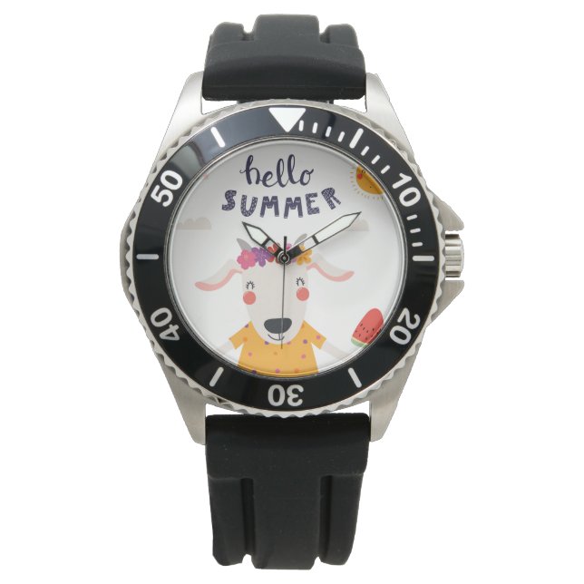 Mono Hello summer roestvrij staal zwarte rubber Horloge (Voorkant)