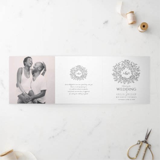 Mono monogram kunstverhaal toewijding bruiloft fot drieluik programma (Buitenkant)