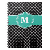 Monoagram van Quatrefoil voor zwart en Blauwgroen Notitieboek (Voorkant)
