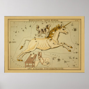 Monoceros - Astronomisch Star Chart Afbeelding Poster