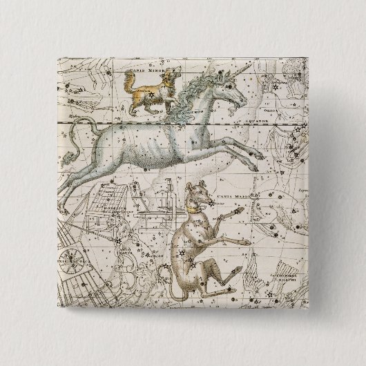 Monoceros, van 'A Celestial Atlas', pub. in 1822 Vierkante Button 5,1 Cm (Voorkant)