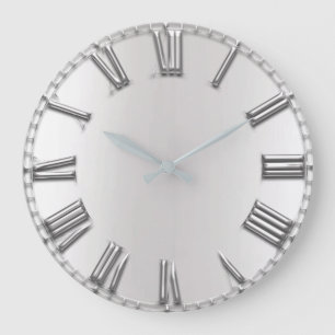 Monochrom Grey Metallic Grey Silver Roman Numbers Grote Klok