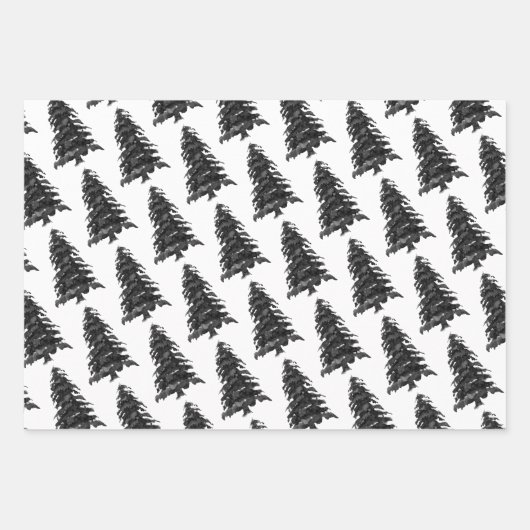 Monochrom Winter Kerstboom Pine Branch Cones Inpakpapier Vel (Voorkant 3)