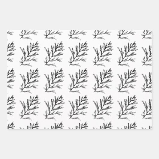 Monochrom Winter Kerstboom Pine Branch Cones Inpakpapier Vel (Voorkant 2)