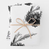 Monochrom Winter Kerstboom Pine Branch Cones Inpakpapier Vel (In situ)