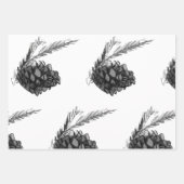 Monochrom Winter Kerstboom Pine Branch Cones Inpakpapier Vel (Voorkant)