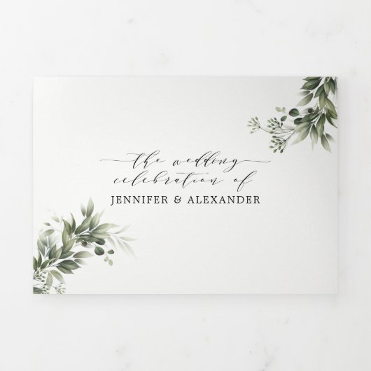 Monochromati Greenergy All in one Wedding Tri-Fold Drieluik Uitnodiging (Cover)