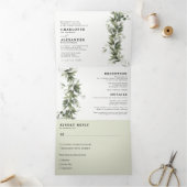 Monochromati Greenergy All in one Wedding Tri-Fold Drieluik Uitnodiging (Binnen)