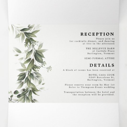 Monochromati Greenergy All in one Wedding Tri-Fold Drieluik Uitnodiging (Binnenkant midden)