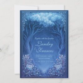 Monochromatic Blue Enchanted Forest Wedding Kaart