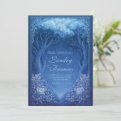 Monochromatic Blue Enchanted Forest Wedding Kaart (Staand voorkant)