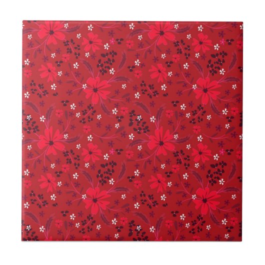 Monochromatic bright red retro floral pattern. tegeltje (Voorkant)