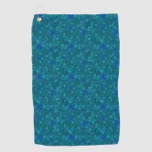 Monochromatic dark turquoise blue retro floral  golfhanddoek (Voorkant)