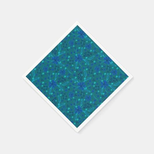 Monochromatic dark turquoise blue retro floral  servet (Hoek)