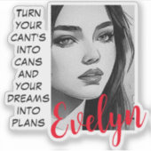 Monochromatic Portrait Pop Art Inspirational Name Sticker (Voorkant)