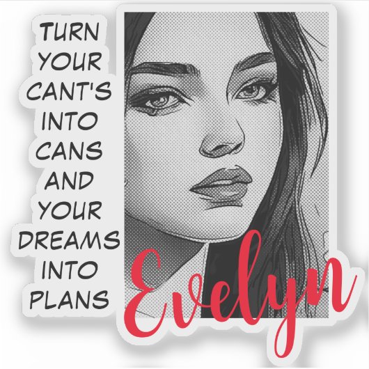 Monochromatic Portrait Pop Art Inspirational Name Sticker (Voorkant)