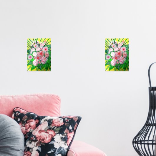 Monochromatic, Rosas, Dianthus caryophyllus, Gerb Muurkunst Sets (Woonkamer)