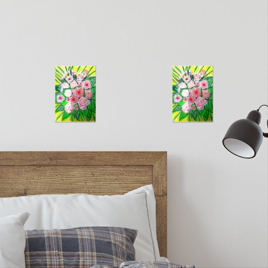 Monochromatic, Rosas, Dianthus caryophyllus, Gerb Muurkunst Sets (Slaapkamer)