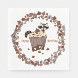 Monochromatic Sneaky Raccoon Cupcake Birthday  Servet