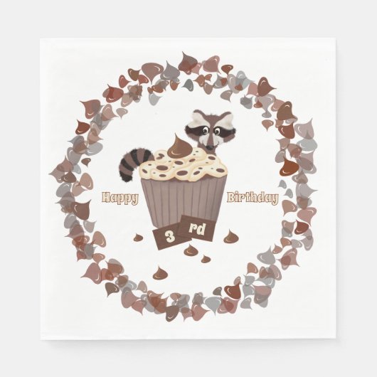Monochromatic Sneaky Raccoon Cupcake Birthday  Servet (Voorkant)