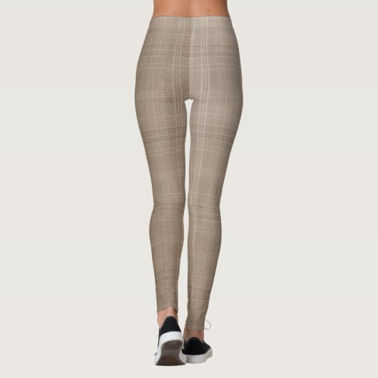 Monochromatic Taupe Plaid Horizontal Texture Leggings (Achterkant)