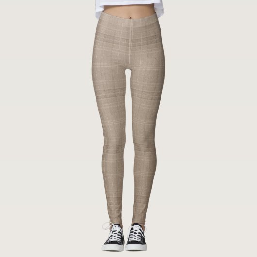 Monochromatic Taupe Plaid Horizontal Texture Leggings (Voorkant)