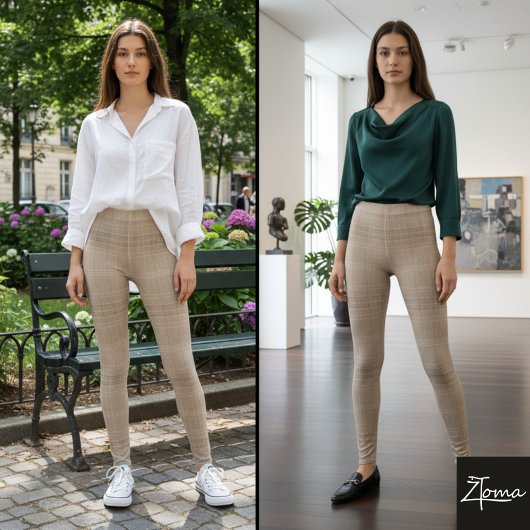 Monochromatic Taupe Plaid Horizontal Texture Leggings