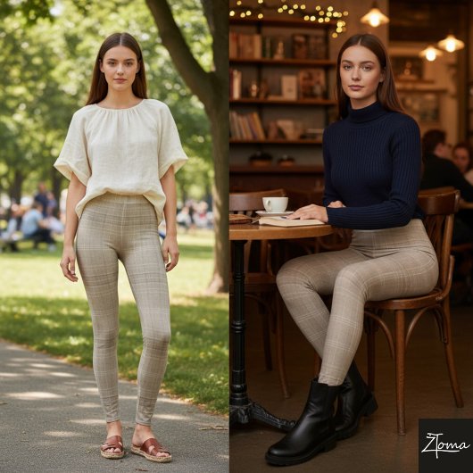 Monochromatic Taupe Plaid Horizontal Texture Leggings