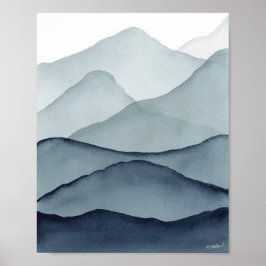 Monochromatic Watercolor Mountains Poster