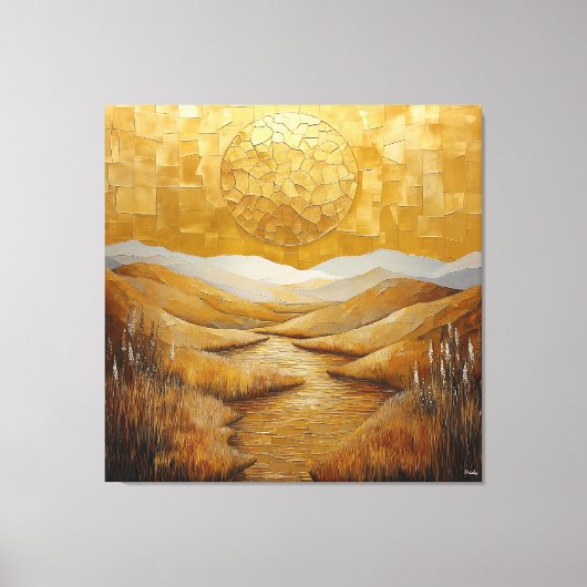 Monochromatisch Abstract landschap met zon Canvas Afdruk (Voorkant)