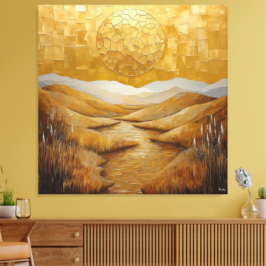 Monochromatisch Abstract landschap met zon Canvas Afdruk (Insitu (Woonkamer))