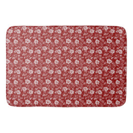 Monochromatisch Barok Bloemenpatroon, Wit op Rood Badmat