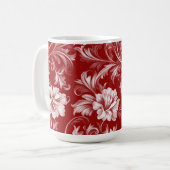 Monochromatisch Barok Bloemenpatroon, Wit op Rood Koffiemok (Voorkant links)