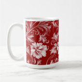Monochromatisch Barok Bloemenpatroon, Wit op Rood Koffiemok (Links)