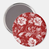 Monochromatisch Barok Bloemenpatroon, Wit op Rood Magneet (Voorkant / Achterkant)