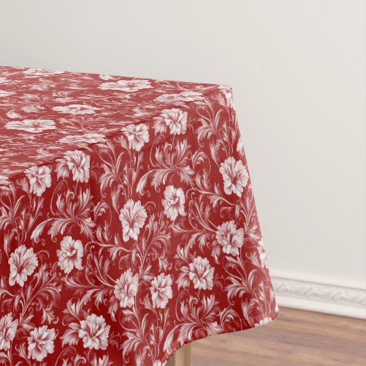Monochromatisch Barok Bloemenpatroon, Wit op Rood Tafelkleed (Voorbeeld)