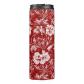Monochromatisch Barok Bloemenpatroon, Wit op Rood Thermosbeker (Achterkant)