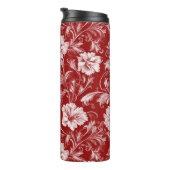 Monochromatisch Barok Bloemenpatroon, Wit op Rood Thermosbeker (Geroteerd rechts)