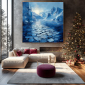 Monochromatisch blauw Abstract arctisch landschap Canvas Afdruk