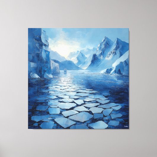 Monochromatisch blauw Abstract arctisch landschap Canvas Afdruk (Voorkant)